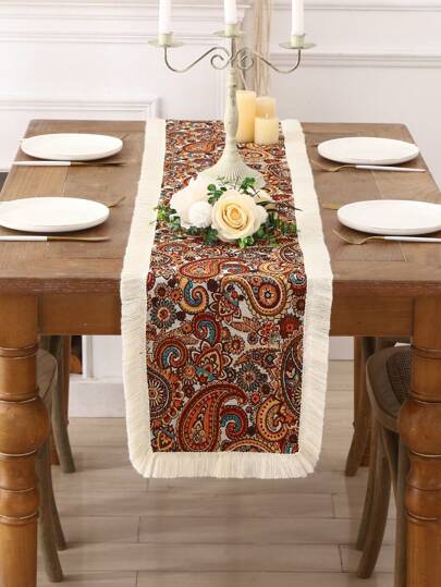 Miater 1條提織桌布配掛帶裝飾,波西米亞風格