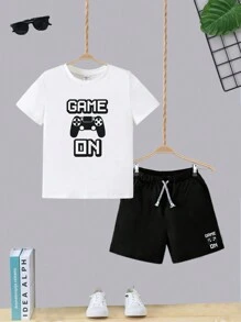 Kit Camiseta + Short com Bolso Conjunto Juvenil Infantil Algodão Confortável Game On Roupa - Branco - Visão 1