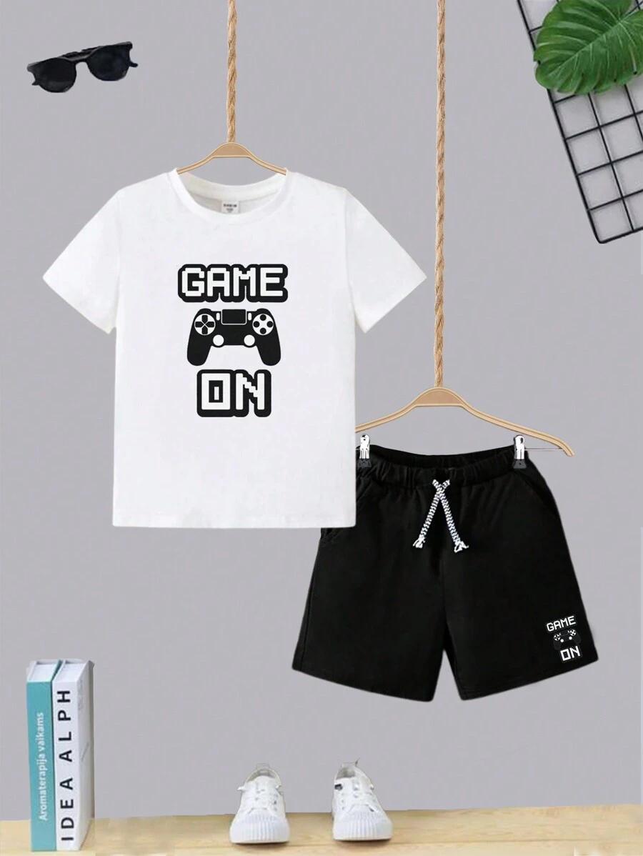 Kit Camiseta + Short com Bolso Conjunto Juvenil Infantil Algodão Confortável Game On Roupa - Branco - Visão 1