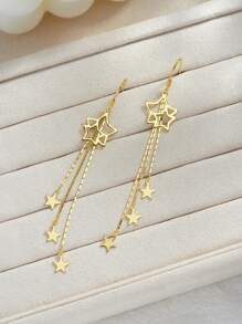 1 Pair Exquisite 925 Silver Star Earrings Long Chain Dangle Tassel Earrings Gold Plating Earrings For Women's Daily Wear Holiday