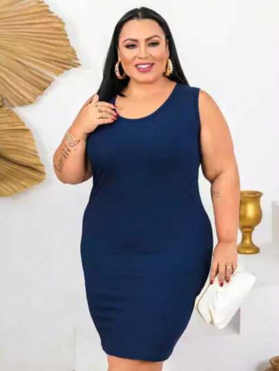 VESTIDO PLUS REGATA ALÇA GROSSA FEMININO VESTE 48 A 52