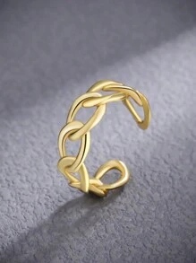 ESBERRY 1入組鏈條流行可調節戒指適合女士S925純銀黃金顏色精細首飾類日常穿著禮物 - 金黃色 - 查看 1