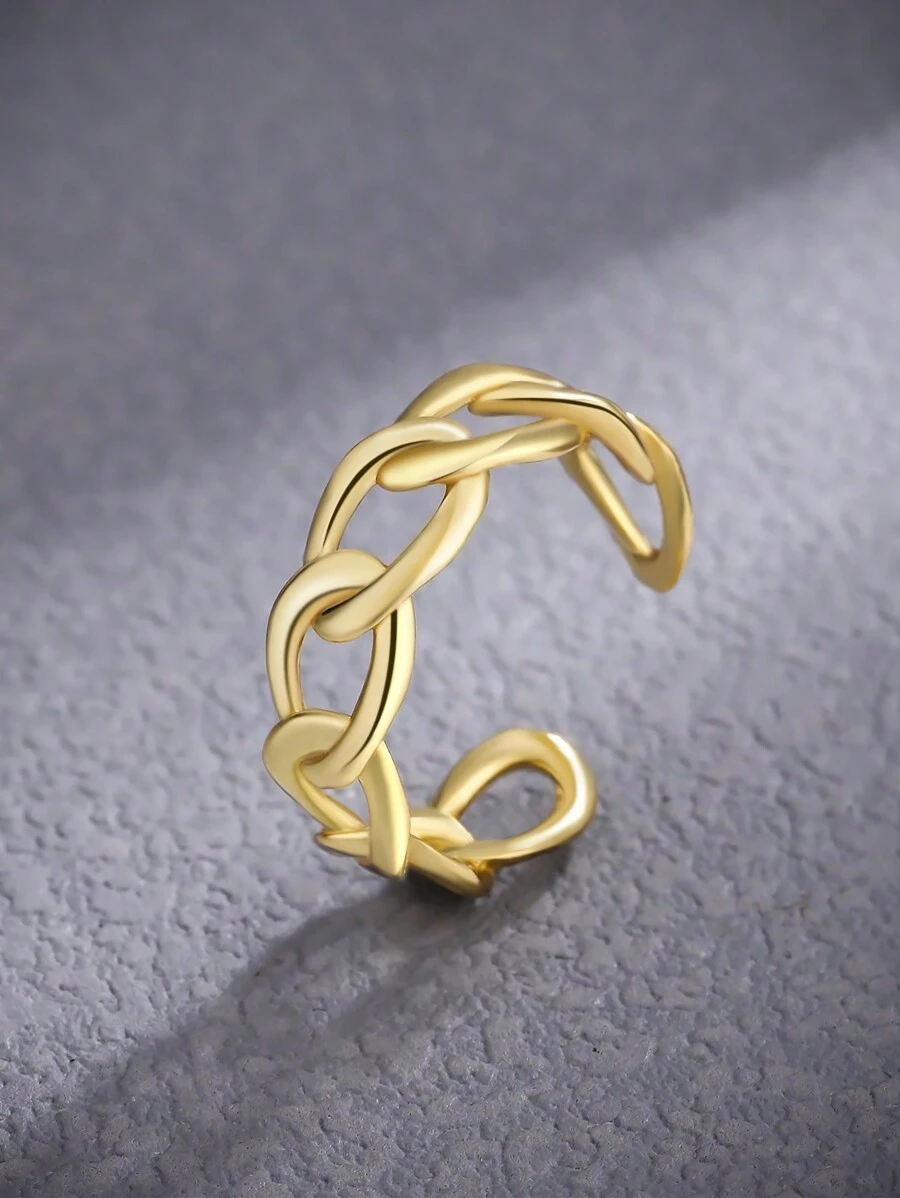 ESBERRY 1入組鏈條流行可調節戒指適合女士S925純銀黃金顏色精細首飾類日常穿著禮物 - 金黃色 - 查看 1