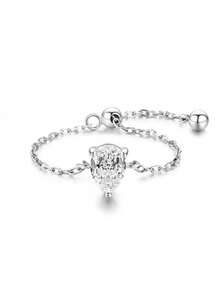 1 件独特链条锆石可调节拇指戒指女士 S925 纯银精美女士珠宝礼物 - 銀色 - 查看 8