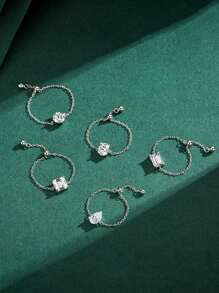 1 件独特链条锆石可调节拇指戒指女士 S925 纯银精美女士珠宝礼物 - 銀色 - 查看 3