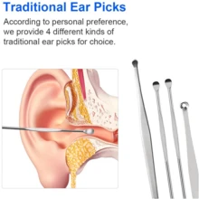 kit de 6 Pçs Limpador De Orelha De Aço Inoxidável , Ferramenta De Remoção De Ouvido Para Adultos E Bebês cor enviada aleatoriamente