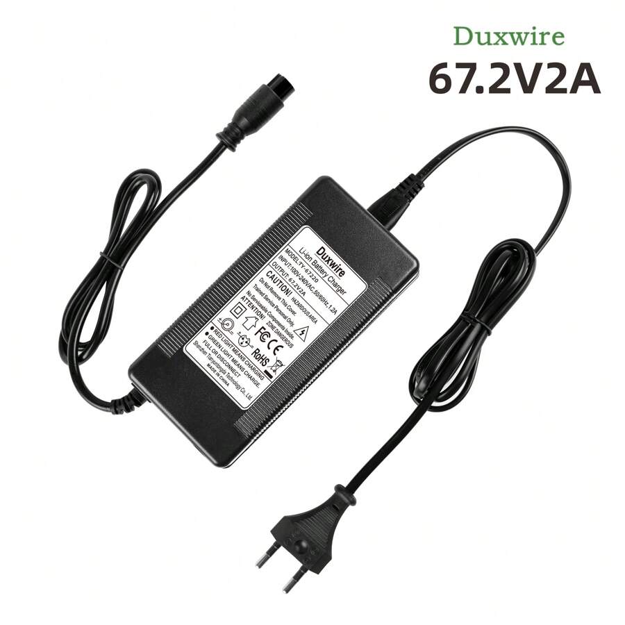 Duxwire 67.2v2a鋰電池充電器,歐盟標準適用於60v鋰電池包,電鋸,電單車,露營燈具配件,型號為航空插頭 - 黑色 - 查看 1