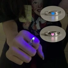 2pcs/Set Adjustable Luminous Heart Shaped Ring Set, Great As Gift For Boyfriend, Girlfriend, Best Friends, Family Members