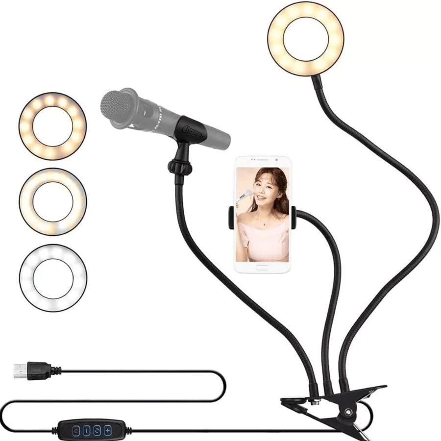 Aro Anillo De Luz Led Para Selfie Celular Telefono Color Negro - Blanco y Negro - Ver 1