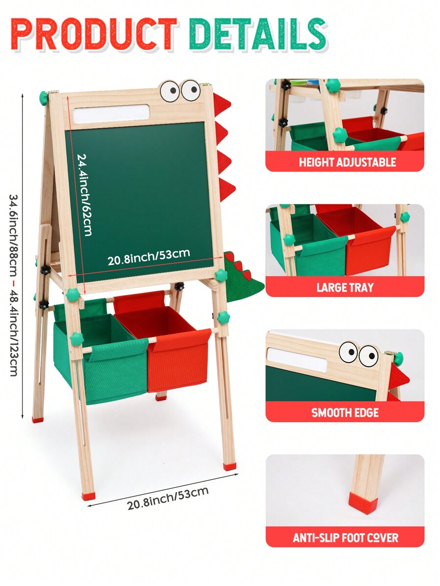 Kids Easel With Paper Roll DoubleSided Whiteboard & Blackboard