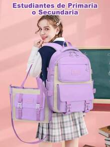 IFORU Juego 2 mochilas Mochilas Fashion para Mujer Conjunto de bolsa Mochila con 2 piezas Mochila multifuncional diferentes tamaños, iforu Estilo Coreano Juvenil Fashion Mujer Estudiante universitaria Mochila, Con Cierre Mochila Antirrobo, mochila para laptop mochila impermeable - Morado - Ver 1