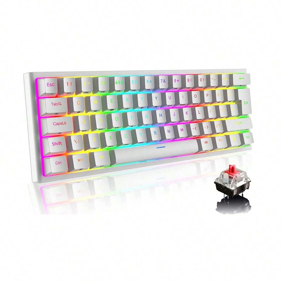 60% Gaming Mechanical Keyboards, 60% RGB Gaming Keyboard - White - View 1