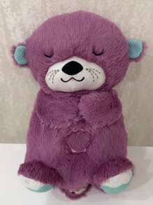 1 pieza Juguete de peluche con forma de nutria lindo que respira y brilla, compañero de sueño, muñeco de regalo para ayudar a dormir, muñeco musical con barriga móvil, sin pilas incluidas - Rosa Fucsia - Ver 2