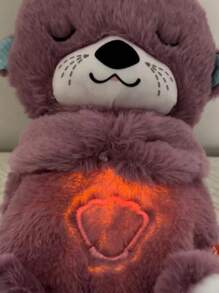 1 pieza Juguete de peluche con forma de nutria lindo que respira y brilla, compañero de sueño, muñeco de regalo para ayudar a dormir, muñeco musical con barriga móvil, sin pilas incluidas - Rosa Fucsia - Ver 3
