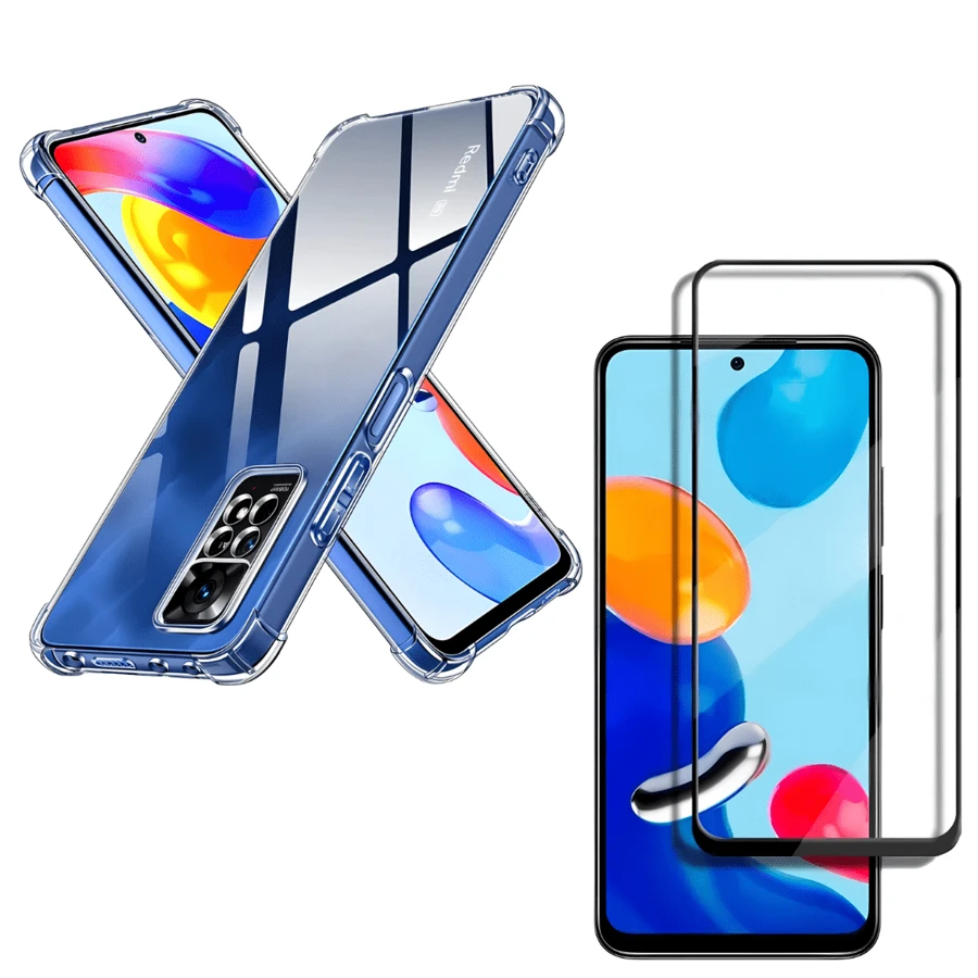 Capa Capinha Anti Impacto + Película Protetora de Vidro Temperado 3D Para Redmi Note 11 Pro Tela De 6.67 Polegadas - Transparente - Visão 1