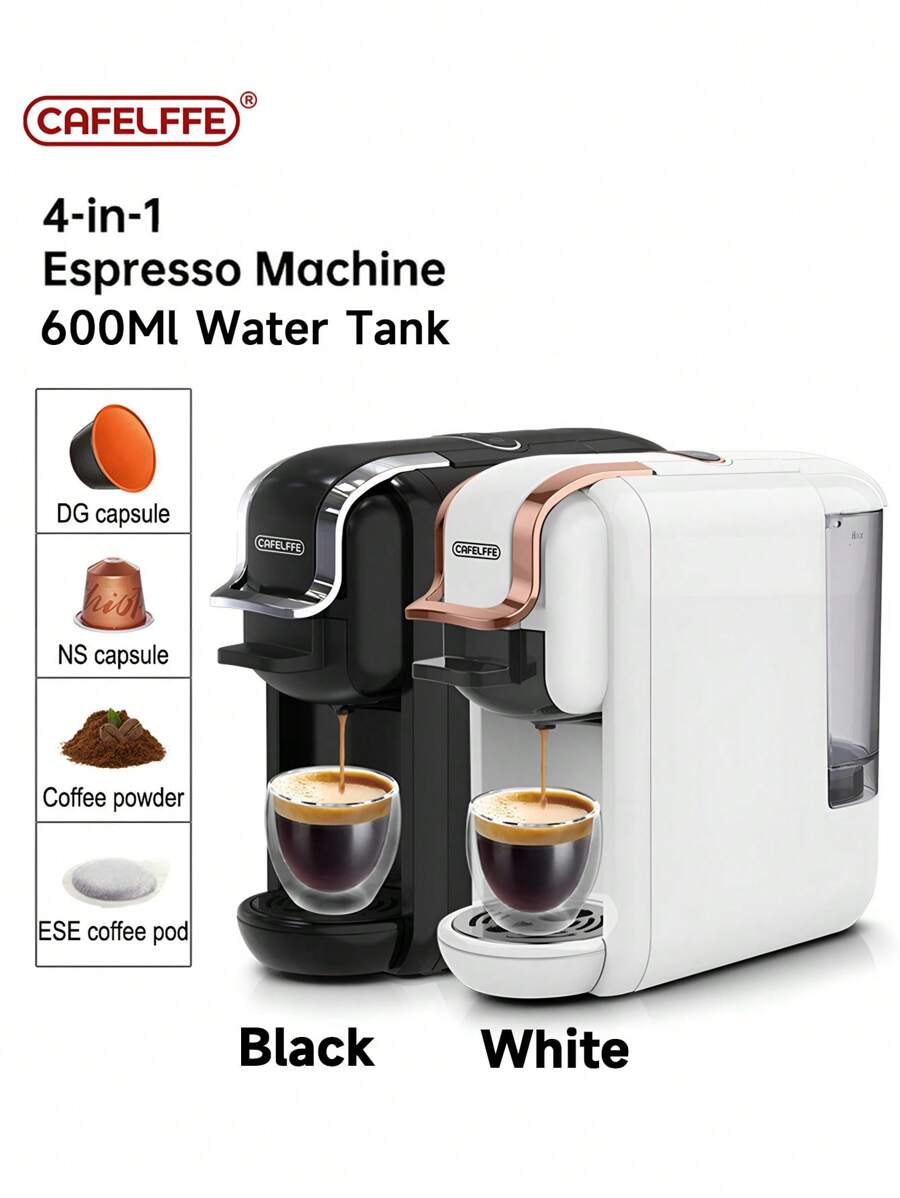 Cafelffe咖啡機4合1膠囊咖啡機,19巴全自動小型家用0.6l可拆卸水箱,兼容通用1450w咖啡膠囊