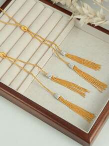 1PC18KGoldplatedStainless Steel Pendant Sweater Chain With Rhinestone Tassels - Tassel Sweater Chain - View 8