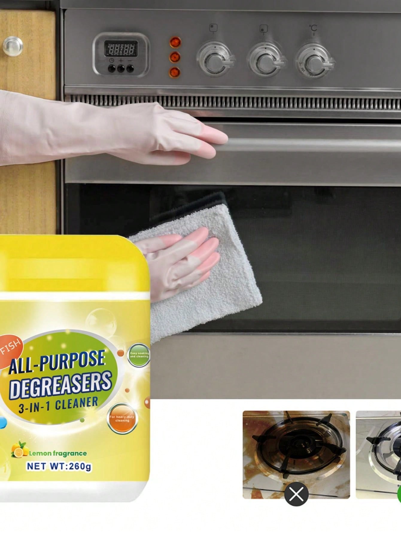 JueFish Multipurpose Degreaser For Kitchen Stove, Cookware, Range Hood, Oil Stain, Grease, Dirt