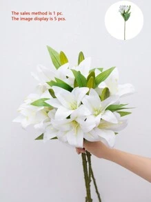 1pc Plastic Simulated Flowers 3 Blooms 2 Fruits Lily, Simple Lily Flower Suitable For Flower Arrangement, Floral Decor, Indoor Vase, Garden, Window Sill, Wedding, Party, Graduation, Thanksgiving, Father's Day, 23.22 Inches - White - View 1