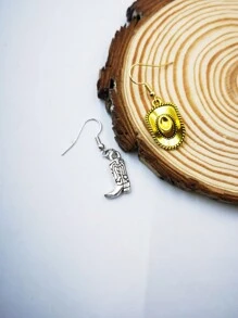 1pair Dallas   Cowboy Hat &Boots  Dangle Earring For Women,Retro Style - Antique Silver - View 6