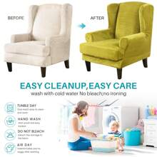 Wing Chair Covers Stretch 2Pcs/Set Wingback Armchair Chair Cover Slipcover Sofa Protector For Home Decoration - Mustard Yellow - View 7