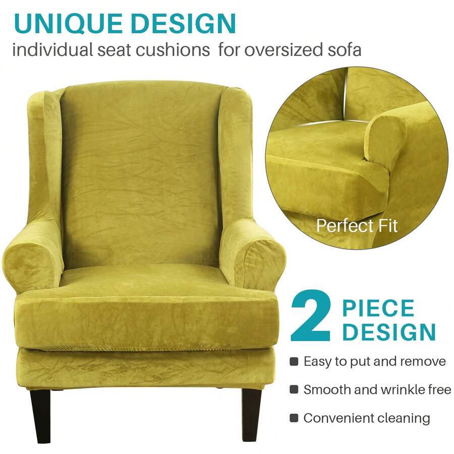 Wing Chair Covers Stretch 2Pcs/Set Wingback Armchair Chair Cover Slipcover Sofa Protector For Home Decoration - Mustard Yellow - View 1