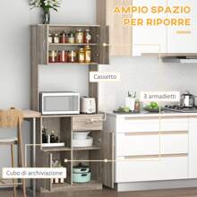 Credenza Moderna per Cucina o Sala da Pranzo, Mobile Buffet con Armadietti e Cassetti in Legno, Grigio, 71x41x178cm - Grigio - Visualizzare 6