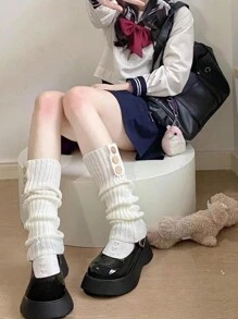 女士暖腿套、針織羊毛靴套 - 白色 - 查看 4