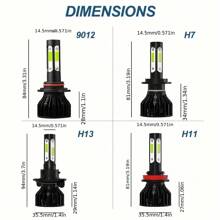 roadsun 2入組9005 9006 H4 H11 H7 Led頭燈燈泡高/低光束h13 H4 9003 Hb2,亮度25000lm,色溫8000k,冰藍色,4面超亮cob晶片,ip68防水,亮度提升600％,航空鋁外殼,內置高速雙渦輪冷卻風扇 - 黑色 - 查看 2