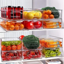 Organizadores de Refrigerador, 6 Pack Organizador de Nevera de plástico Transparente, contenedores de plástico transparente para refrigerador apilables, para nevera, armarios, encimeras y despensa - Blanco - Ver 7