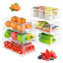 Organizadores de Refrigerador, 6 Pack Organizador de Nevera de plástico Transparente, contenedores de plástico transparente para refrigerador apilables, para nevera, armarios, encimeras y despensa - Blanco - Ver 1