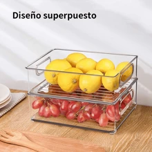 Organizadores de Refrigerador, 6 Pack Organizador de Nevera de plástico Transparente, contenedores de plástico transparente para refrigerador apilables, para nevera, armarios, encimeras y despensa - Blanco - Ver 2