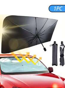 1pc Car Sunshade Umbrella, Heat Insulation Artifact, Collapsible Front Windshield Sun Shade - Black - View 3