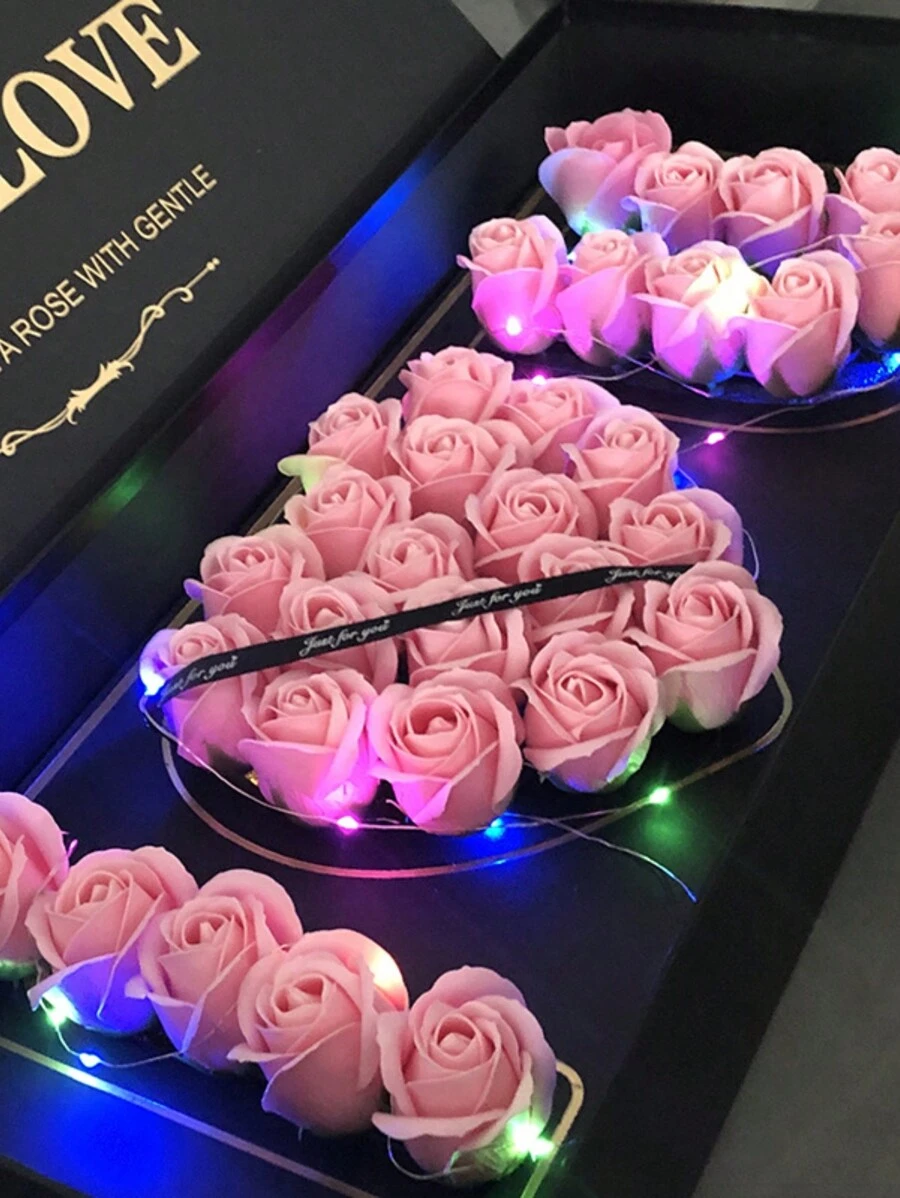 32Pcs I LOVE U Flora Scented Bath Soap Rose Flower Petals, Plant Essential Oil Rose Soap Set Guest Soap Shaped Petals Best Gifts Ideas For Her Women Teens Girls Mom, Anniversary/Birthday/Wedding/Valentine'S Day/Mother'S Day Gift - Dark Pink - 查看 1