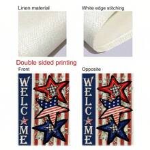 1入組星圖條紋和葉子圖案花園旗,現代風格亞麻質感垂直雙面歡迎旗幟,適用於日、春季派對、假期庭院、草坪、農場戶外裝飾 - 彩色 - 查看 6