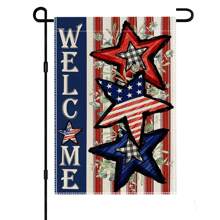1入組星圖條紋和葉子圖案花園旗,現代風格亞麻質感垂直雙面歡迎旗幟,適用於日、春季派對、假期庭院、草坪、農場戶外裝飾 - 彩色 - 查看 4
