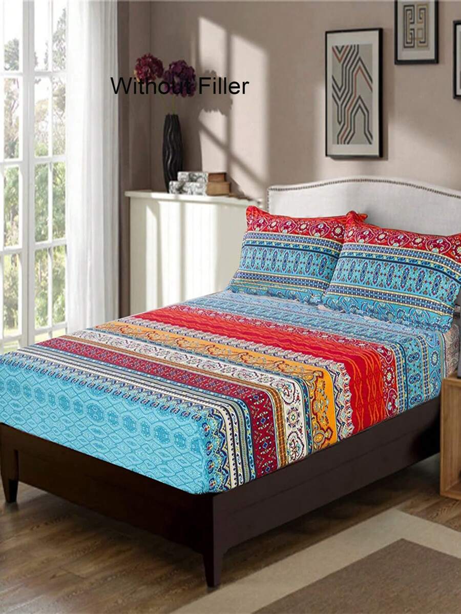Geometric Pattern Fitted Sheet Set Without Filler - Blue - View 1