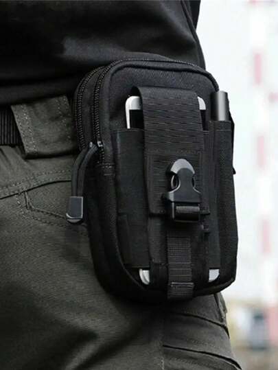 1pc Unisex Tactical Waist Pack | Durable Canvas Material, Black, Multi-Compartment/Pocket, Secure Zipper, Adjustable Waist/Chest/Wrist Strap, Sturdy And Durable, Suitable For Outdoor Sports, Hiking, Jogging, Travel, Climbing (Zipper Direction Random)
