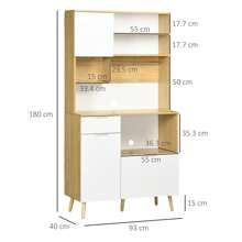 HOMCOM Dispensa da Cucina in Truciolato e Legno di Pino con Armadietti, Cassetti, Ripiani Regolabili e Appendino, 93x40x180 cm, Bianco e Color Legno - Multicolore - Visualizzare 5