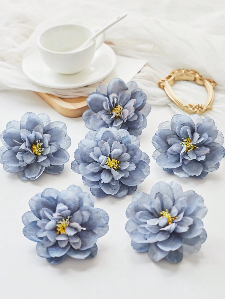 5 件丝绸牡丹人造花头 3.3 英寸假牡丹花头人造牡丹花头散装用于婚礼工艺品家居派对装饰花环 DIY、情人节、礼物 - 霧霾藍 - 查看 1