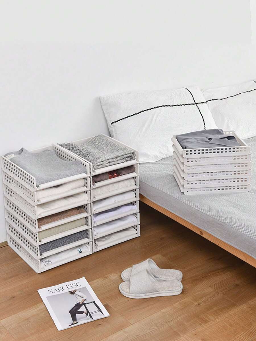 2pcs White Slouchy Clothes Storage Box & Folding Board, Suit For Closet Organization