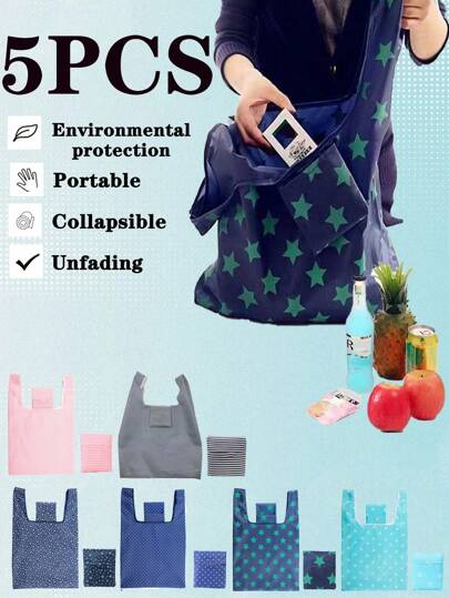 5 件购物袋，便携式手提防水牛津布大号，颜色随机，适用于旅行、化妆、化妆品、度假收纳盒，大容量化妆品收纳盒化妆盒，适用于口红、刷子、护肤品、手机、硬币、小物品，适用于家庭、礼物、度假和节日万圣节圣诞节多功能用途