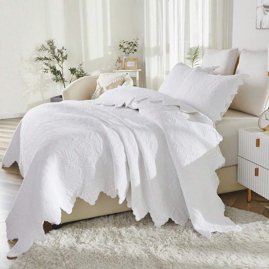 Brandream White Beige Quilts Set Twin Queen King Size Bedspreads