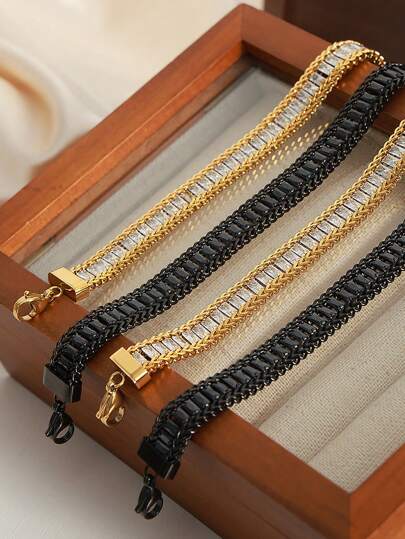 1入組18k金鍍鉑鋼鑲嵌鑽石手鍊