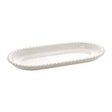 Kit 2 Travessas Porcelana Oval Bead Pérola Branco Mesa Posta - Branco - Visão 6