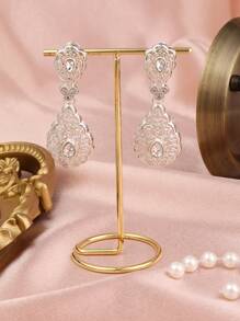 1 par de pendientes de estilo vintage de Oriente Medio con colgante de gota de agua hueco, metal incrustado con rhinestones, adecuado para uso diario, bodas, fiestas, festivales, regalo