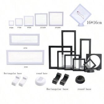 PE Film Jewelry Storage Box 3D Packing Case Gemstone Free Stand Floating Frame Membrane Hand String Bracelet Ring Earring Studs Necklace Display Holder Storage Box Antioxidant Suspension Elastic Box