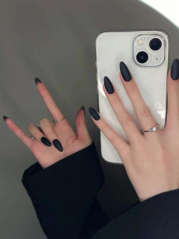 24 piezas de uñas falsas en forma de almendra con acabado mate y puntas puntiagudas. Incluye pegamento gelatina y lima de uñas. Suministros de arte de uñas. uñas falsas uña falsa uña acrílica