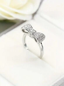 Bague De Promesse Élégante Pour Femmes, Nœud Papillon En Zircone Cubique Plaqué Argent, Bijoux De Mariage Et D'engagement