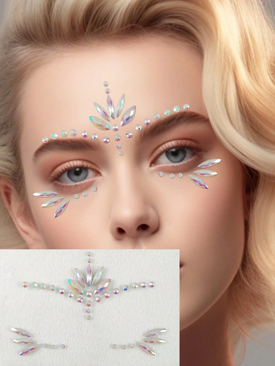 1 Sheet Glow In The Dark Jewelry Sticker Bling Face Jewelry Body Rhinestones Luminous Music Carnival Party Makeup